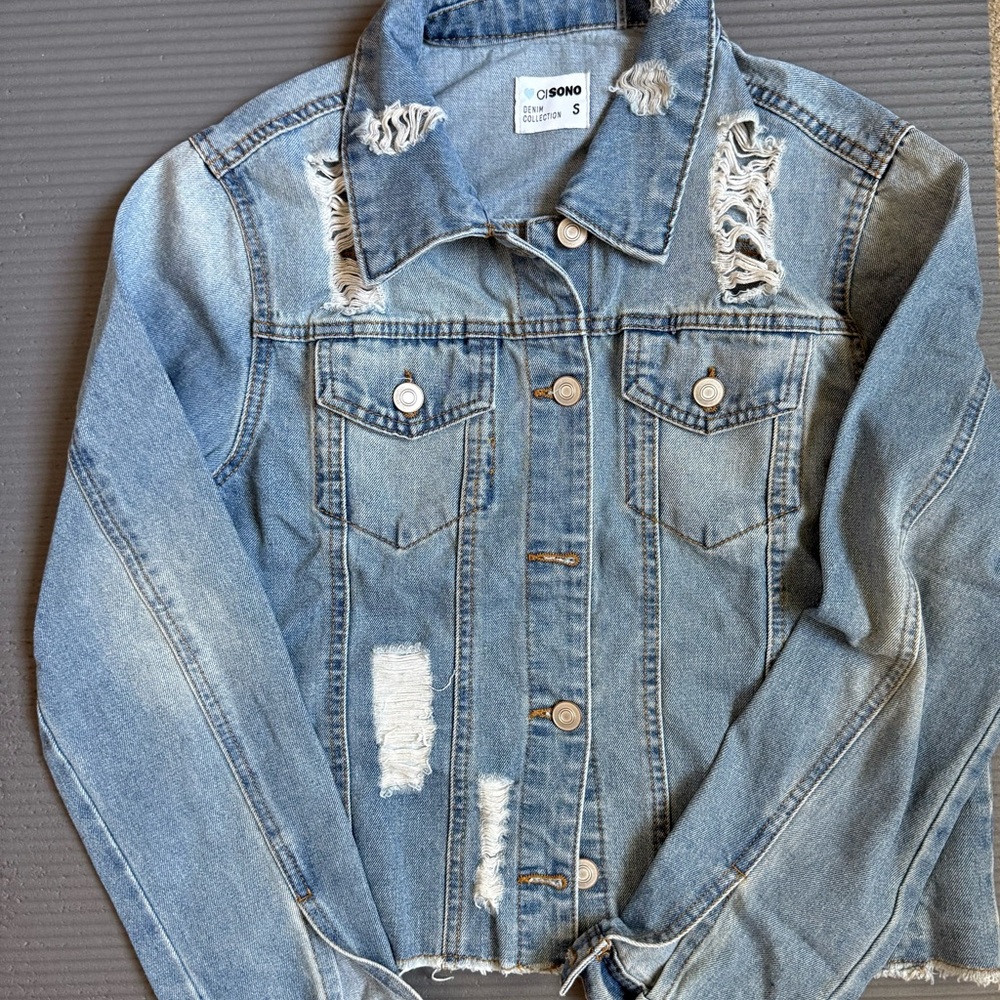 CiSono Distressed Denim Jacket - Blue Size S
